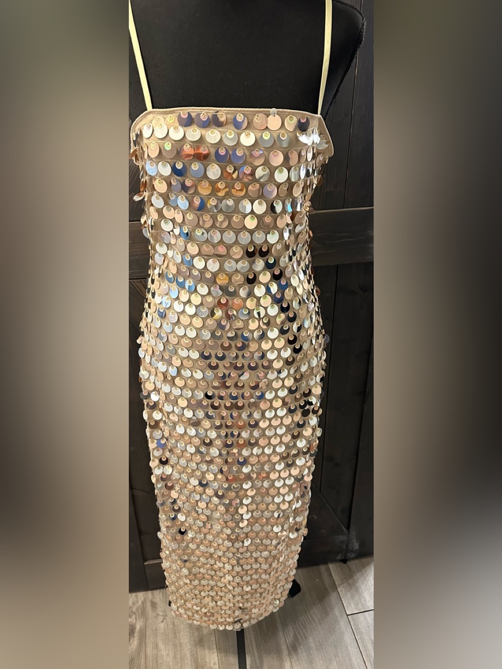 Anewsta from SHEIN Sequin Column Slip Dress in Champagne - Size 6